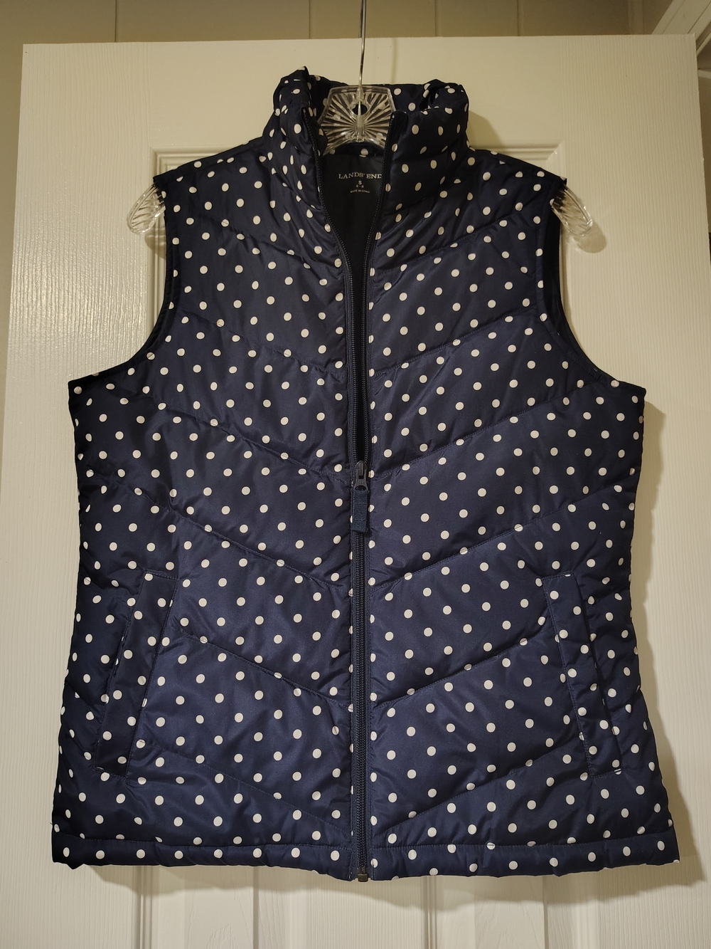 Lands' End Navy Polka Dot Quilted Vest